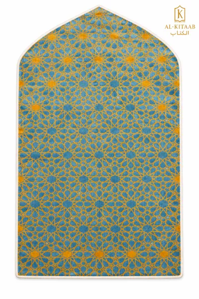 Tapis de prière Médine rosette bleu ciel et jaune