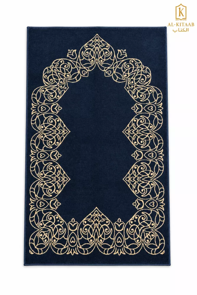 Tapis de prière Médine bleu marine et or