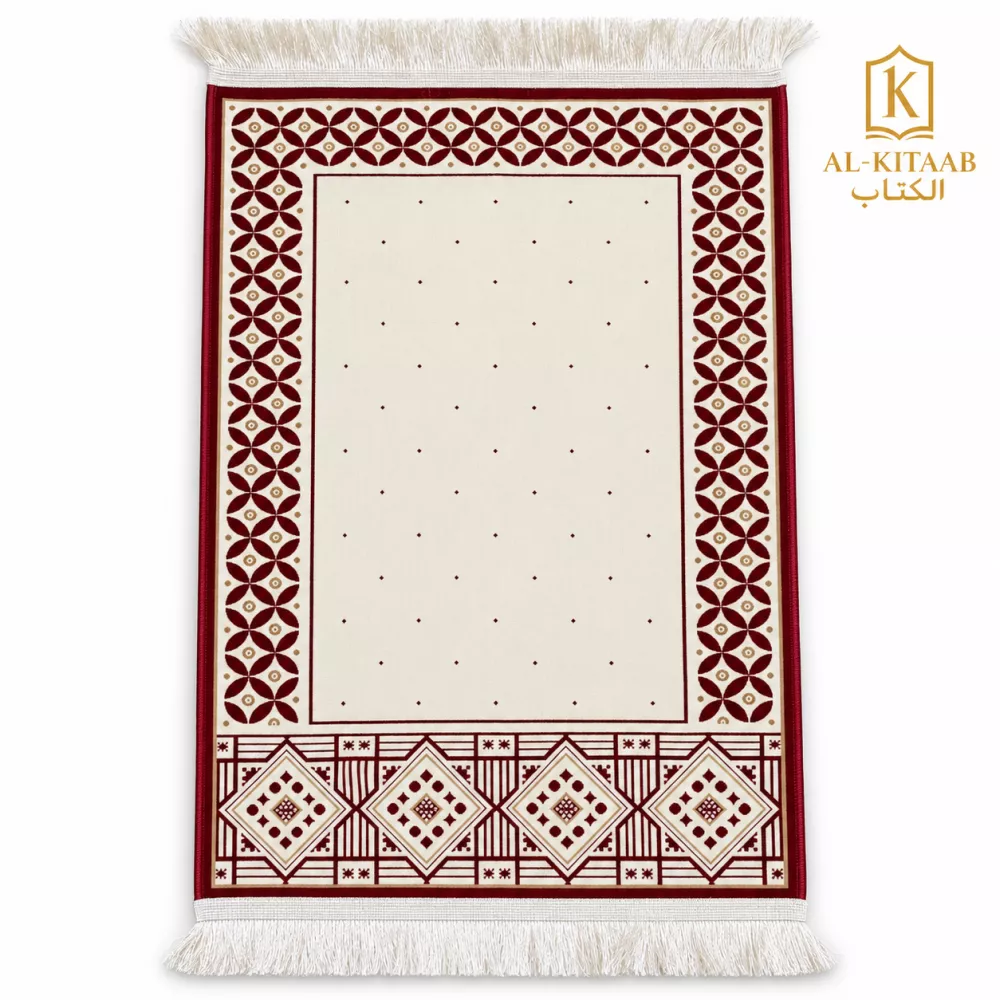 Tapis de prière Médine ivoire à motifs bordeaux – Mada
